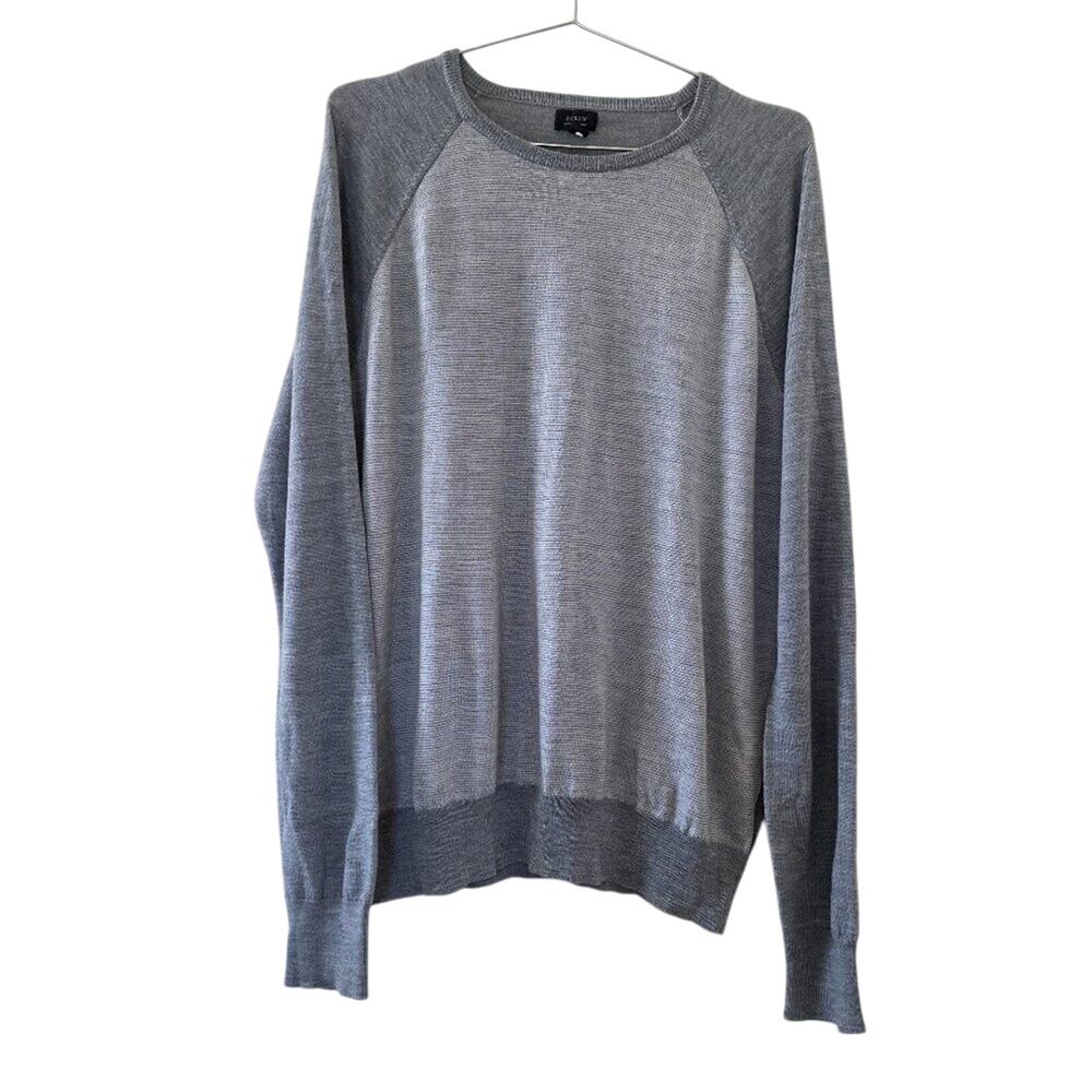 J Crew Gray Merino Wool Sweater Unisex Large L Long Sleeve Lightweight Crewneck